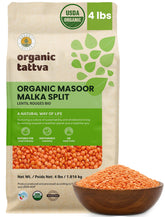 Organic Tattva paquete frontal mostrando 4 lbs y beneficios de almacenamiento