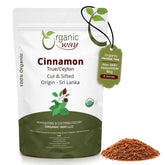 Organic Way frente del paquete mostrando 16 oz y canela Ceylán orgánica, conveniencia a granel