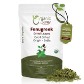 Organic Way envase frontal mostrando hojas de fenogreco y facilidad de uso