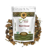 Organic Way empaque frontal con flores de trébol rojo, ingrediente orgánico visible y fresco