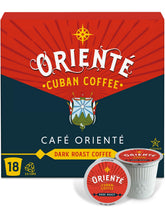 Oriente Cuban Coffee Roasters frente del embalaje mostrando 18 cápsulas y diseño atractivo