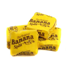 Original Banana Split Candy Chews primer plano de textura masticable, sabor cremoso