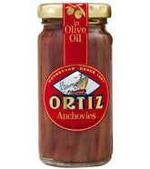 Ortiz tarro frontal con filetes en aceite de oliva, conserva calidad visual y aroma