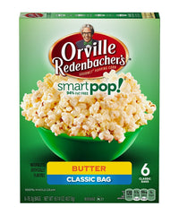 Orville Redenbacher's empaque frontal mostrando cajas y porciones, conveniencia inmediata