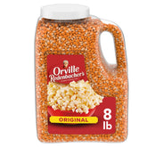 Orville Redenbacher's envase frontal 8 lb mostrando capacidad y uso