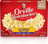 Orville Redenbacher's frente del empaque mostrando seis cajas y beneficio conveniencia