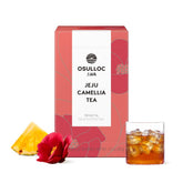 Osulloc caja frontal de Camellia Flower Tea mostrando diseño premium y procedencia Jeju
