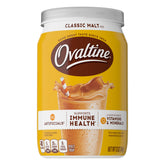 Ovaltine lata frontal mostrando diseño y tamaño, aporta sabor maltoso