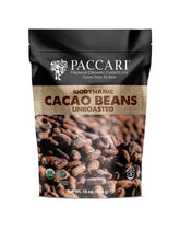 Pacari paquete de cacao crudo frente mostrando etiqueta y origen, sabor auténtico