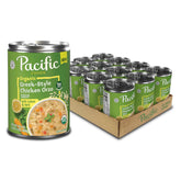 Pacific Foods lata frontal mostrando sopa estilo griego y conveniencia