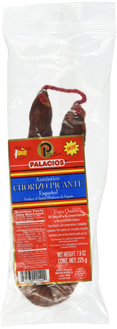 Palacios chorizo picante vista frontal y empaque, listo para servir