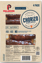 Palacios mini chorizo frente del embalaje mostrando la marca y tamaño práctico