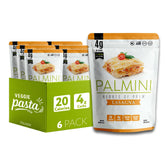 Palmini paquete frontal mostrando láminas de lasaña y beneficio bajo en carbohidratos