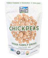 Palouse Brand envase frontal mostrando garbanzos y certificaciones claras