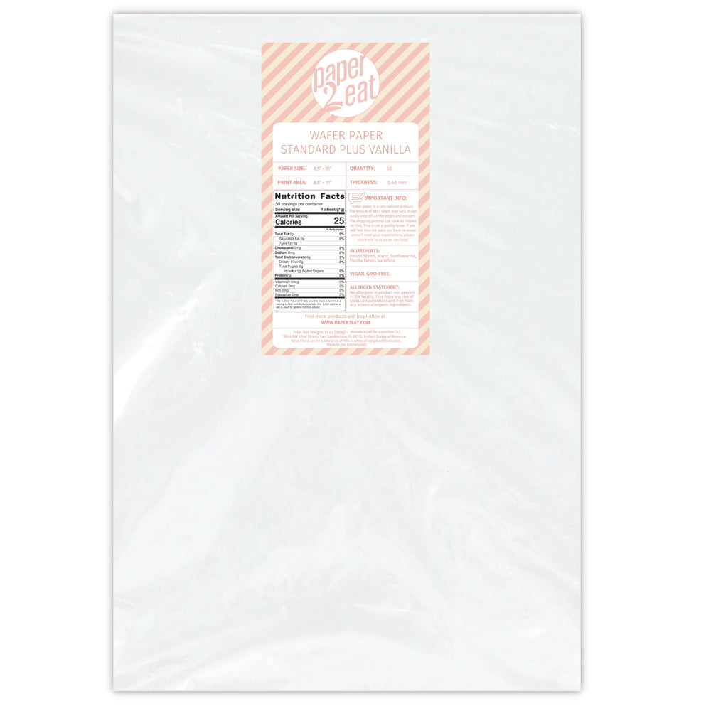 paper2eat frente del paquete con 50 hojas y bolsa resellable mostrando cantidad