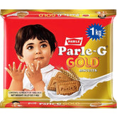 Parle-G Gold frente del paquete mostrando el diseño y conservación
