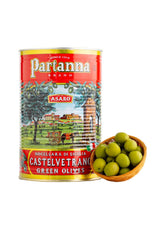 Partanna lata frontal de 9 lb mostrando la etiqueta y conservación auténtica