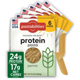 Pastabilities penne frente del empaque mostrando marca y beneficios nutricionales