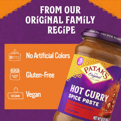 Patak's curry en sartén listo, ilustra uso en platos caseros con sabor intenso
