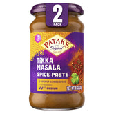 Patak's frasco frontal de tikka masala mostrando etiqueta y ventaja de preparación rápida