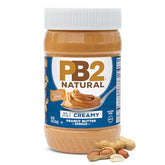 PB2 frasco frontal mostrando la etiqueta y beneficio sin azúcar añadida