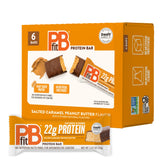 PBfit envase frontal de la barrita mostrando sabor salted caramel y beneficio proteína alta
