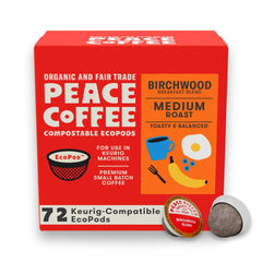 Peace Coffee envase frontal mostrando marca y variedad Birchwood