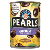 PEARLS lata frontal mostrando aceitunas jumbo listas para servir