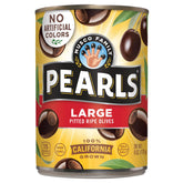 PEARLS lata frontal mostrando aceitunas listas para servir y conveniencia