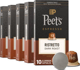 Peet's cápsulas Ristretto frontal mostrando caja y diseño, conveniencia inmediata