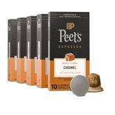 Peet's empaque frontal de cápsulas mostrando 50 unidades y beneficio conveniencia