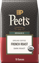 Peet's Coffee paquete frontal French Roast mostrando diseño y beneficio frescura