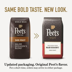 Peet's bolsa junto a regla para comparar tamaño y porciones prácticas