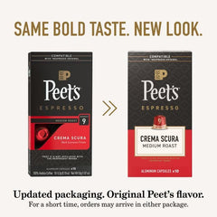 Peet's cápsula junto a una regla para comparar tamaño real