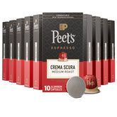 Peet's empaque frontal mostrando 100 cápsulas y beneficios de sabor