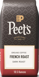 Peet's Coffee empaque frontal mostrando tueste oscuro y aroma fuerte