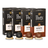 Peet's frente del empaque mostrando pack variedad oscuro y beneficios