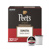 Peet's Coffee caja frontal mostrando 32 cápsulas, ideal para cafés intensos