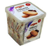 Pepperidge Farm Milano tub vista frontal mostrando el envase práctico y fresco