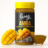 Pereg Amba frasco frontal mostrando etiqueta y color vibrante, añade sabor auténtico