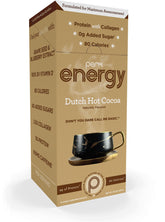 Perk paquete Dutch Hot Cocoa frontal mostrando 10 stick packs y beneficios visibles