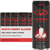 PEScience lata VERSA White Cherry Slushie frontal mostrando diseño y beneficio refrescante