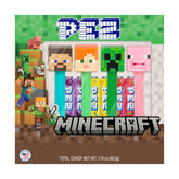 PEZ imagen frontal del packaging de Minecraft mostrando cuatro dispensadores y caja coleccionable