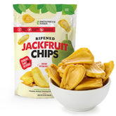 Pho'nomenal bolsa frontal de 13 oz mostrando chips de yaca, snack natural y práctico