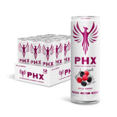 PHX lata Wild Berry frente mostrando diseño y refresco instantáneo