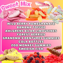 Pickmix Candy Sweden primer plano textura BUBS, revela suavidad masticable