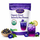PICKNATURE paquete frontal de flores de butterfly pea, contenido orgánico visible y limpio