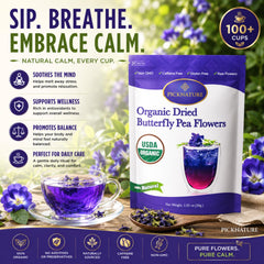 PICKNATURE taza con infusión azul intenso demostrando colorante natural