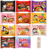 Pinstar Premium pack Samyang frontal mostrando los once sabores y palillos incluidos