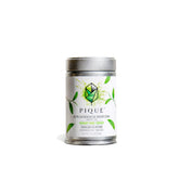 PIQUE lata frontal con matcha Sun Goddess mostrando diseño y cierre hermético